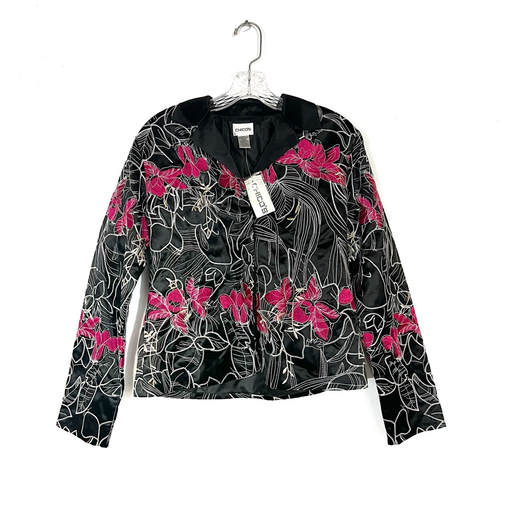 Chico’s | Nwt Silk Blend Black And Pink Blazer